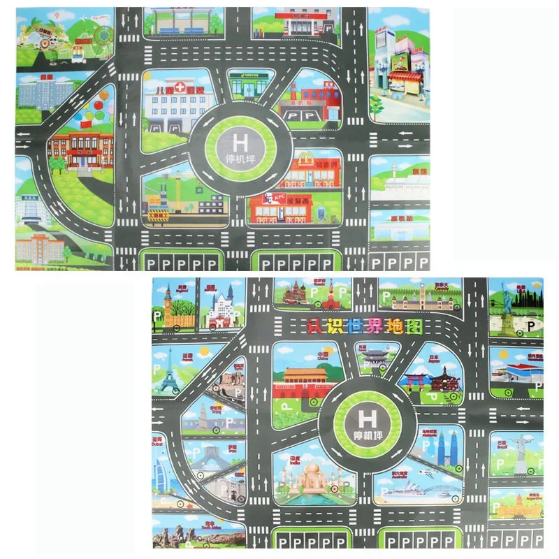 83x57cm Kids Sign Cognition Play Mat World Cognition Traffic Route Parking Scene Map Car City Scene  Learning Educational Toy