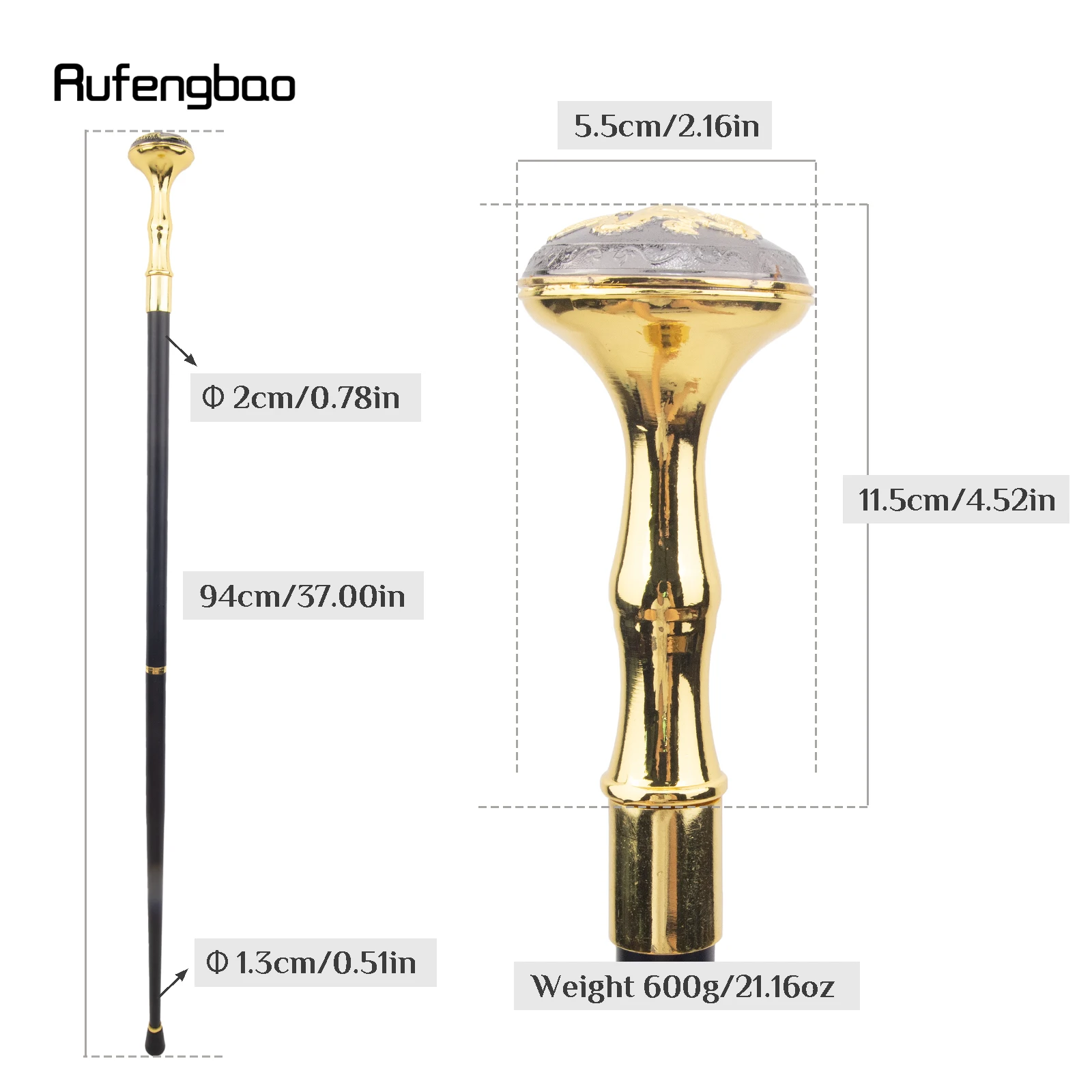 Golden Black Unity and Faith Totem Relief Walking Cane Fashion Walking Stick Gentleman Crosier Knob Walking Stick 94cm