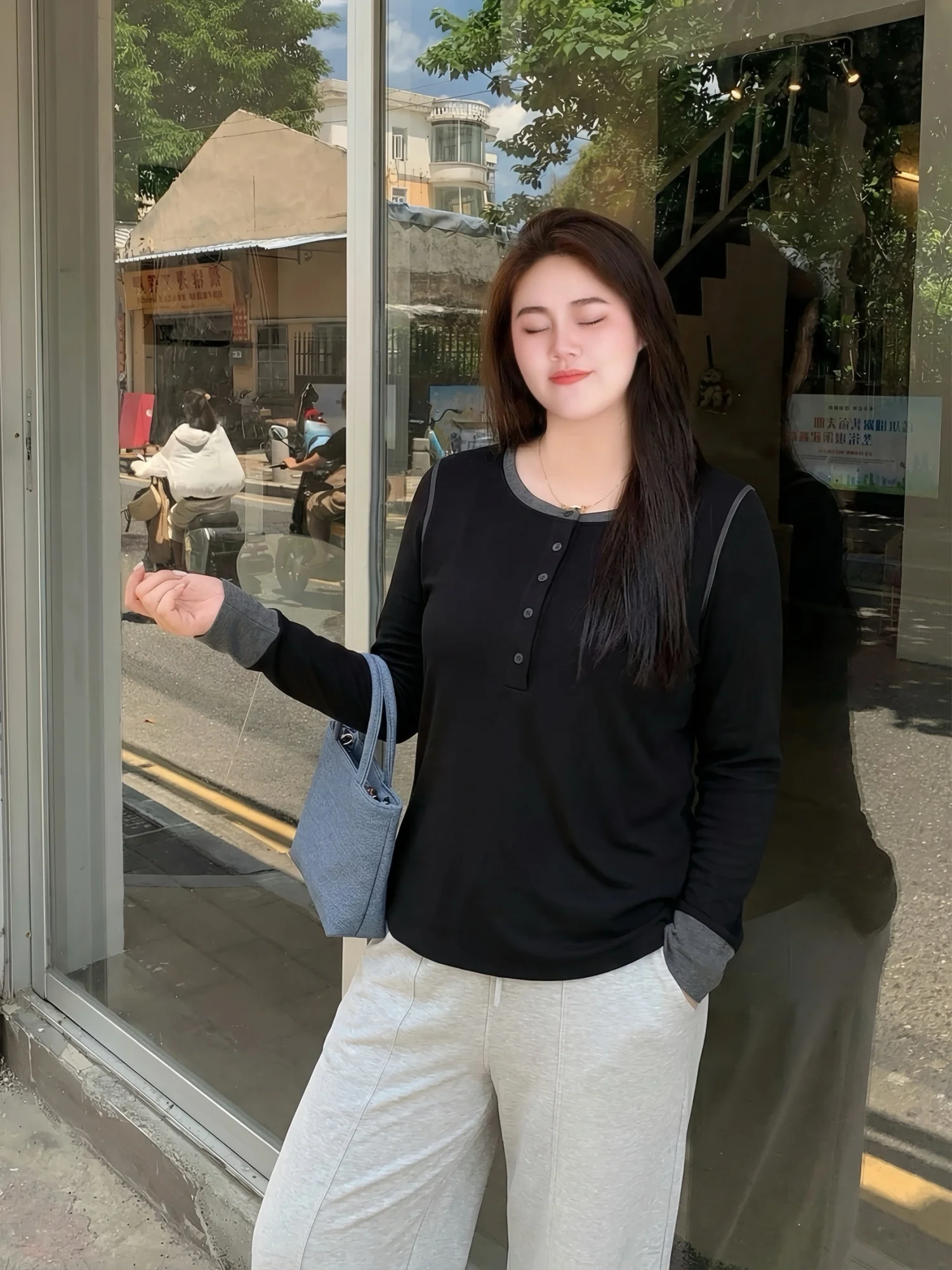 

Весенняя вязаная футболка с длинным рукавом для женщин больших размеров, повседневный стиль, скрывающая живот, утягивающая, стандартный крой, для поездок на работу