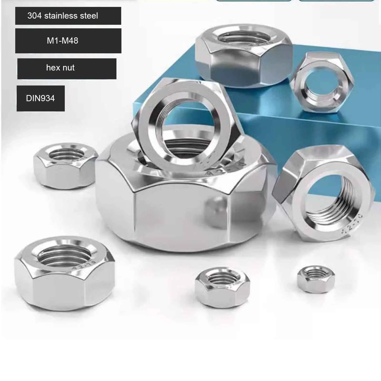 1/100pcs M1 M1.2 M1.4 M1.6 M2 M2.5 M3 M3.5 M4 M5 M6 M8-M48 304 Stainless Steel Hex Nut DIN934 Metric Thread Hexagon Nut Fastener