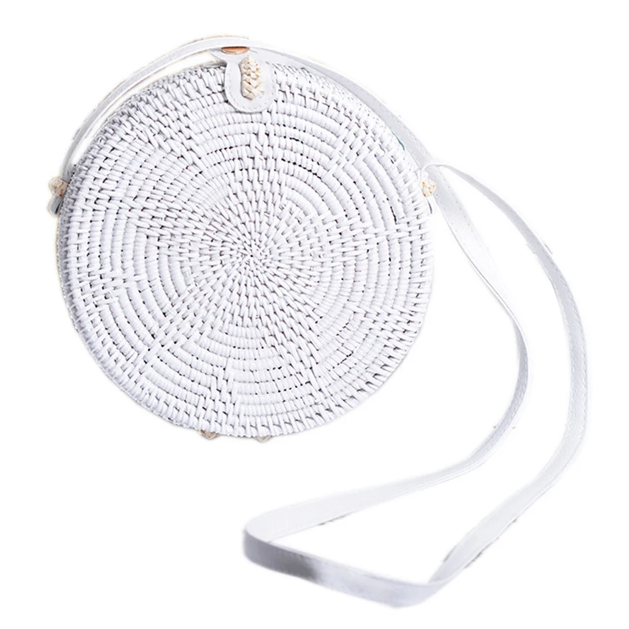 Summer White Rattan Bag Round Straw Bag Handbags Women Handmade Woven Beach Circle Handwoven Round Retro