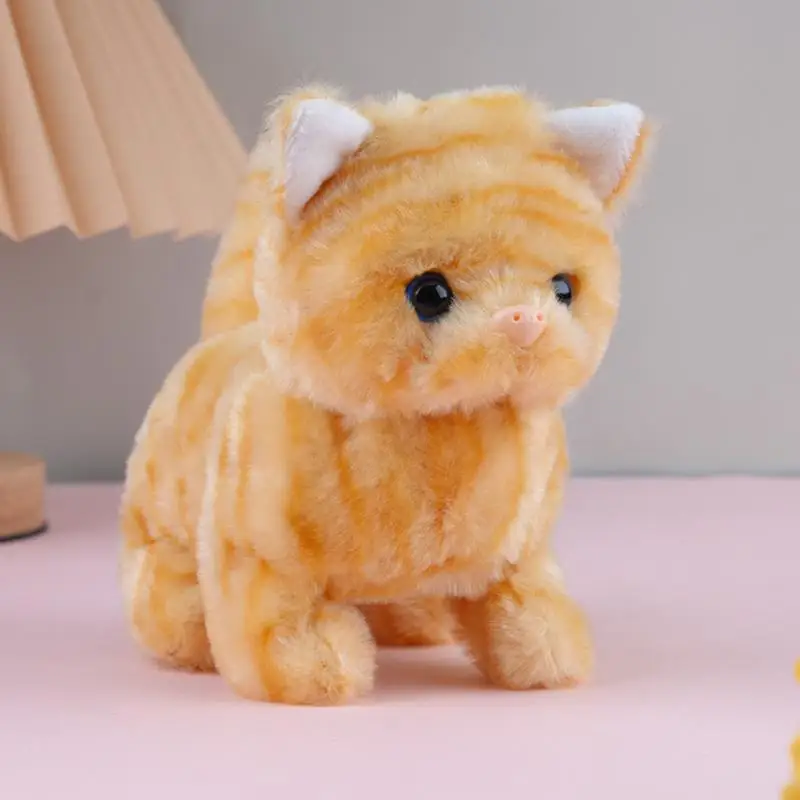 Electric Plush Cat Toy Walking Barking Moving Machine Simulation Plush Pet Toy for Cats Interactive Play and Entertainment​​