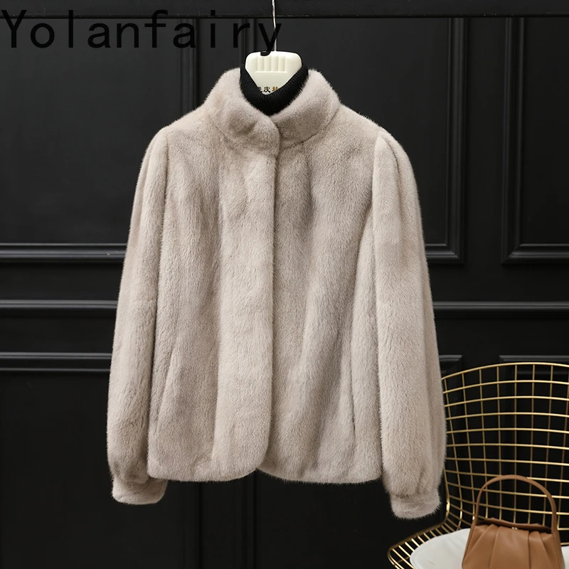 YOLANFAIRY Whole Mink Real Fur Coat Woman Luxury 2025 Winter Stand Collar Natural Mink Fur Jacket Short Black Fur Coats Casacos