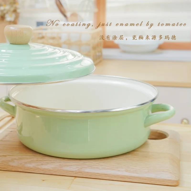 Feilong Emaliowany garnek do zupy z podwójnymi uszami, 26 cm, zagęszczony garnek do gulaszu w stylu japońskim do kuchenki indukcyjnej i kuchenki gazowej