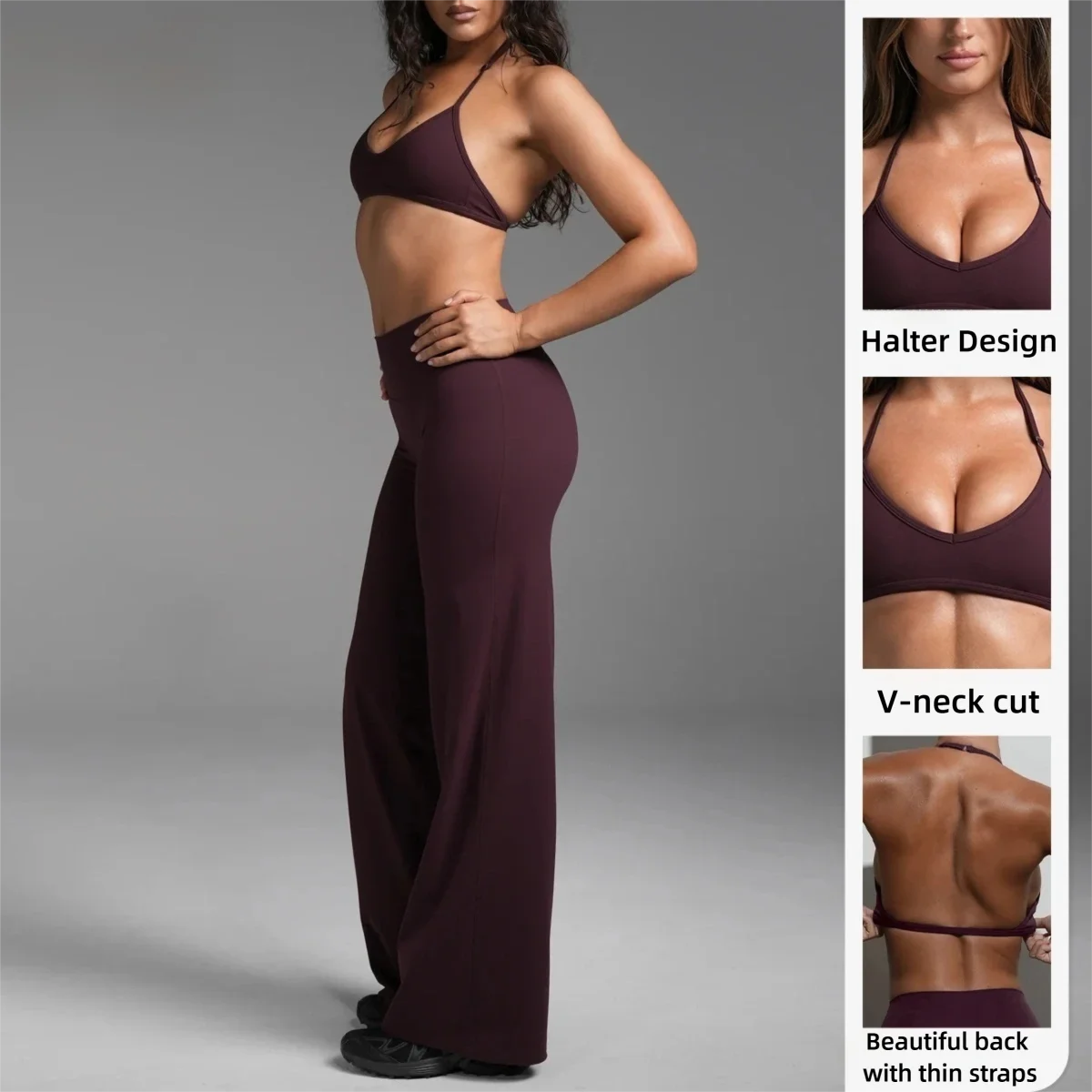 Women 2 Piece Workout Set Halter Sports Bra High Waist Straight Leg Yoga Pants Naked Feel Butt Lifting Running Fitness Outfits