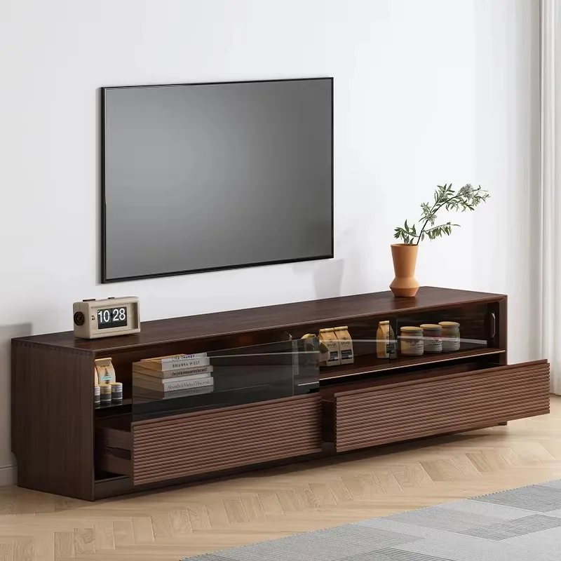 Shelves Wooden Big Tv Stand Universal Drawers Minimalist Nordic Tv Stand Modern Retro Walnut Mueble Para Televisor Furniture