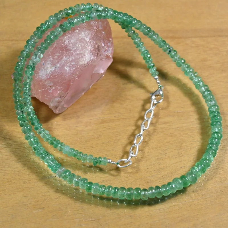 

Natural Green Russian Emerald 4-5MM Smooth Rondelle Gemstone Beads 18" Necklace