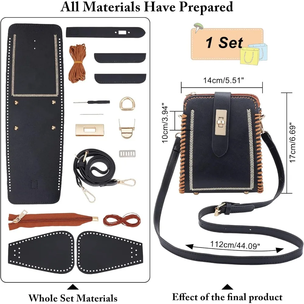 17pcs DIY Craft Shoulder Bag Making Kit PU Leather Crochet Bag Making Materials for Starter Handicraft Purse Making Hardware