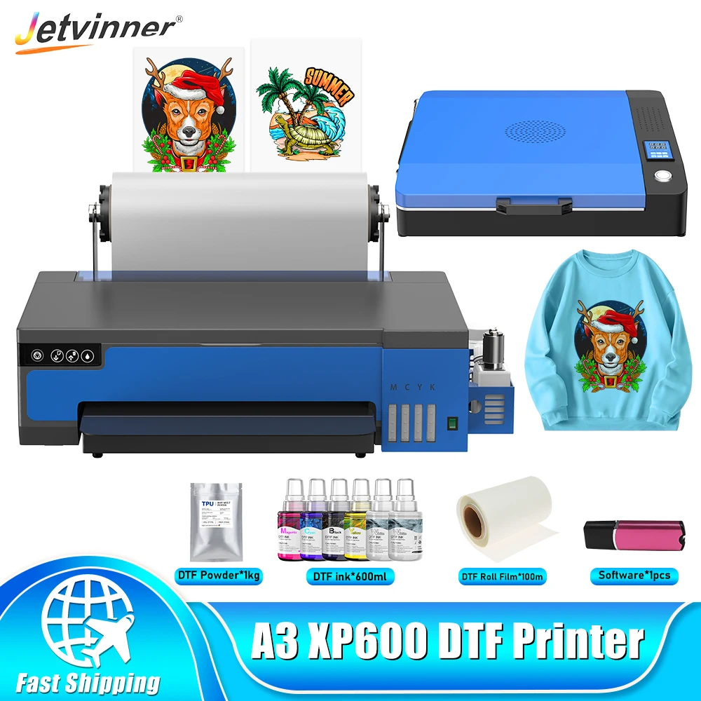 A3 XP600 DTF Printer langsung ke Film Transfer Printer dengan Roll Feeder T shirt mesin cetak untuk semua kain impresora dtf a3