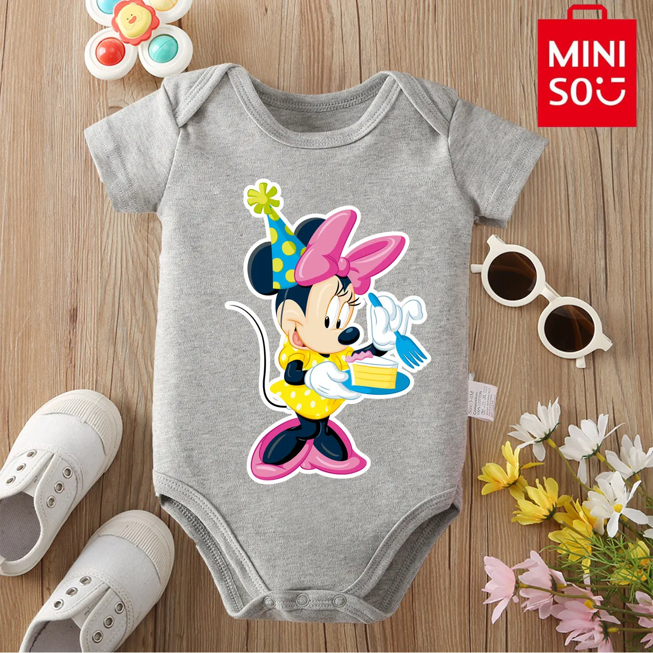 بدلة مينيسو ميكي ماوس اللطيفة من القطن الخالص ملابس أطفال ناعمة هدية للأطفال من عمر 0 إلى 12 شهرًا لحديثي الولادة