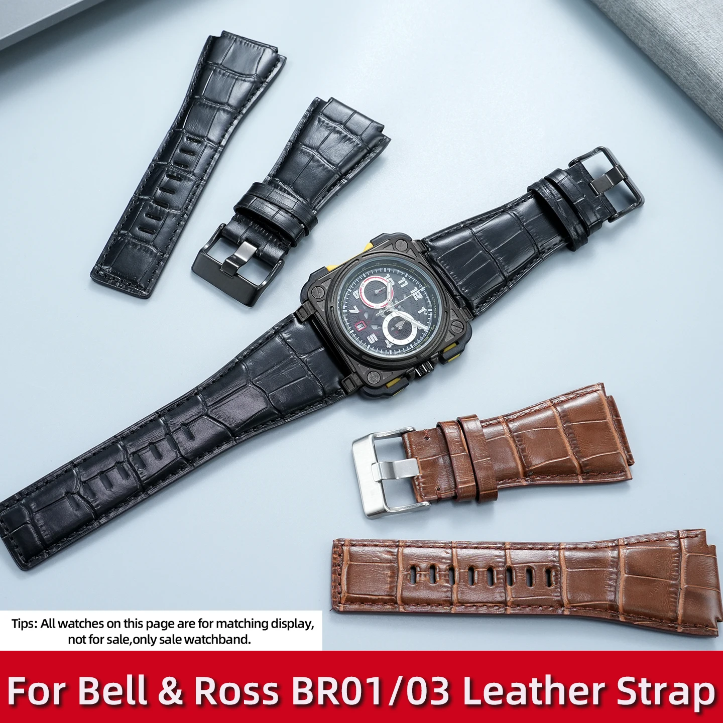 

Ремешок для часов из воловьей кожи для Bell & Ross BR01 BR-03, ремешок для часов из натуральной кожи, 24 мм, с выпуклым краем, мягкий водонепроницаемый браслет для мужчин