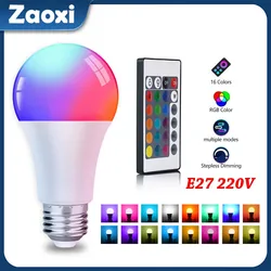 Zaoxi e27 5w/7w/10w/15w/20w/30w casa inteligente lâmpadas led rgb colorido controle remoto escurecimento lâmpada com atmosfera de memória