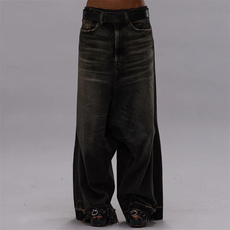 

Women's pants 2024 Autumn New in Vintage Distressed Women's jeans 100% pure cotton low waist wide leg pants baggy jeans Trousers