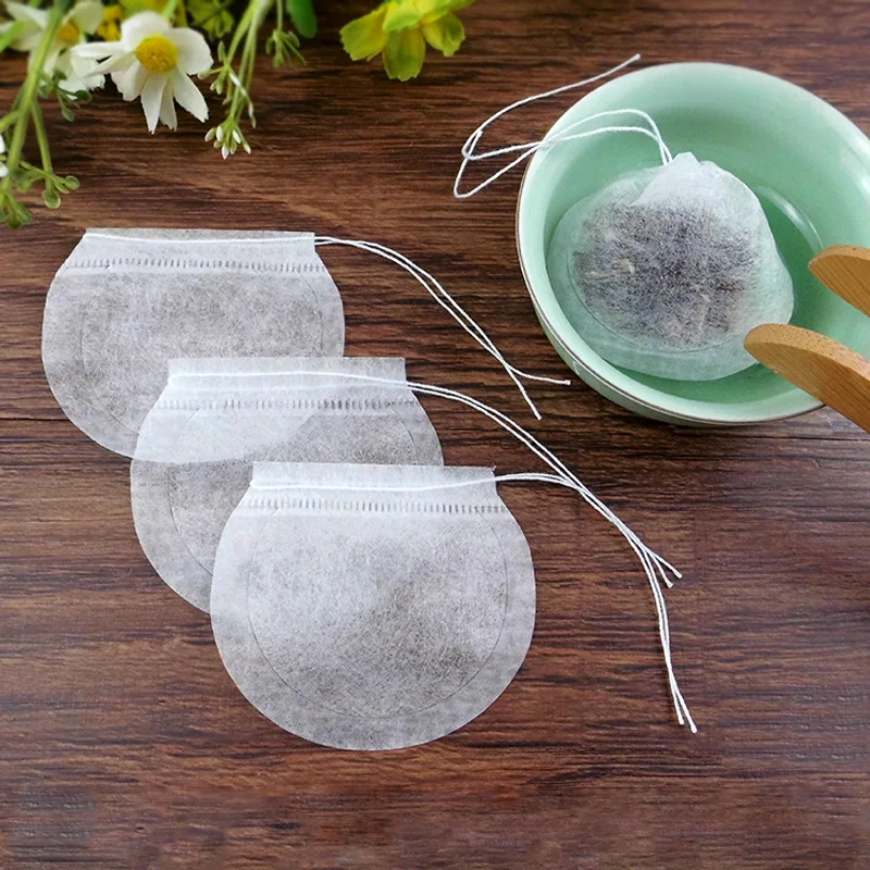 1000pcs Corn Fiber Empty Tea Bags 6cm Round Shape With White String Drawstring Filter Teabag PLA Biodegraded Disposable