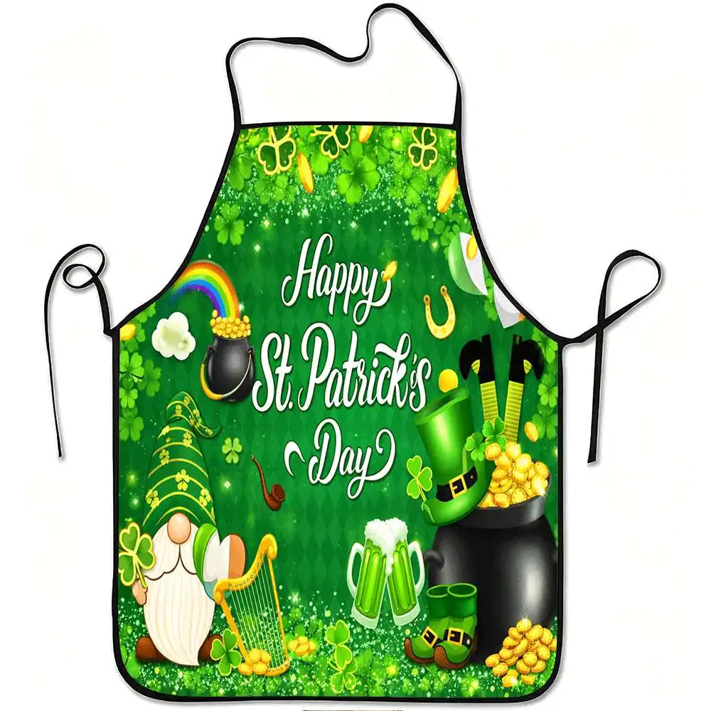 1 Piece St. Patrick's Day Themed Apron, Irish Green Shamrock, Dwarf Hat, Beer Mug, Green Top Hat, and Horseshoe Vintage Design Apron, Unisex, Perfect for Crafting, Baking, Painting, Kitchen and Household Cleaning, Home Cooking, Chef, Waiter, Cafe, and Barbecue Apron, 21.7× 28.7inch , Perfect Holiday Gift for Family and Friends