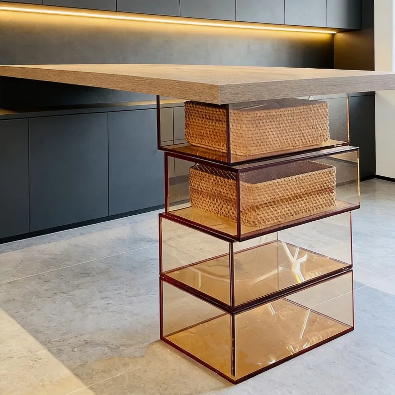 High-transparency acrylic table leg bracket, brown storage box island support leg storage rack non-standard processing