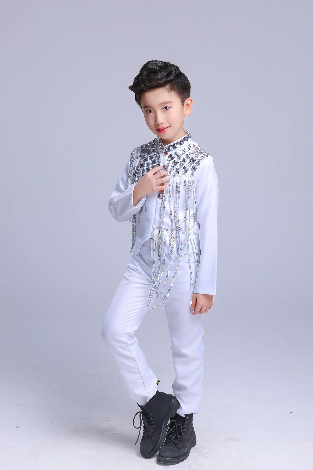 Children's Jazz Hip Hop Performance Costume Light Diamond Hip Hop Stage Suit Drum Kit Performance Costume Boys and Girls