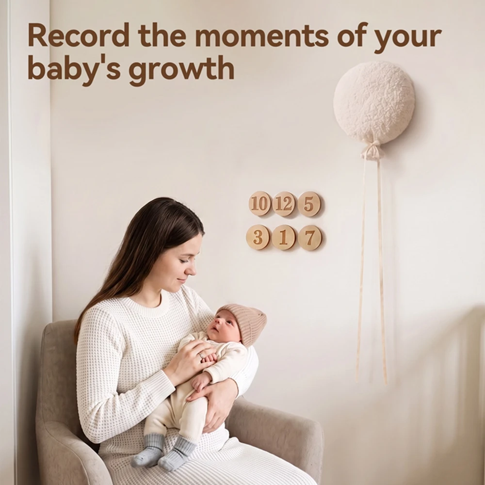 Baby Plush Balloon Photo Props Set Baby Milestone Numbers 0-12M White Caramel Newborn Birthday Photography Decor Gifts