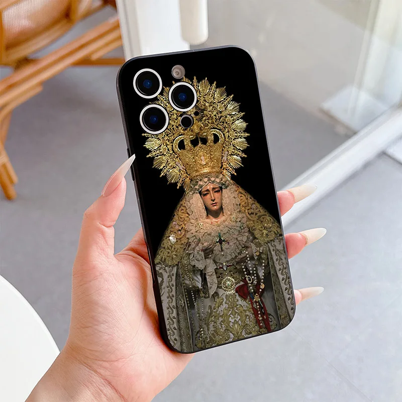 Funda de Silicona Virgen Dolorosa para iPhone 17 ProMax 16 15 14 13 12 Pro Max Mini 11 XR SE XS 8 7 Plus