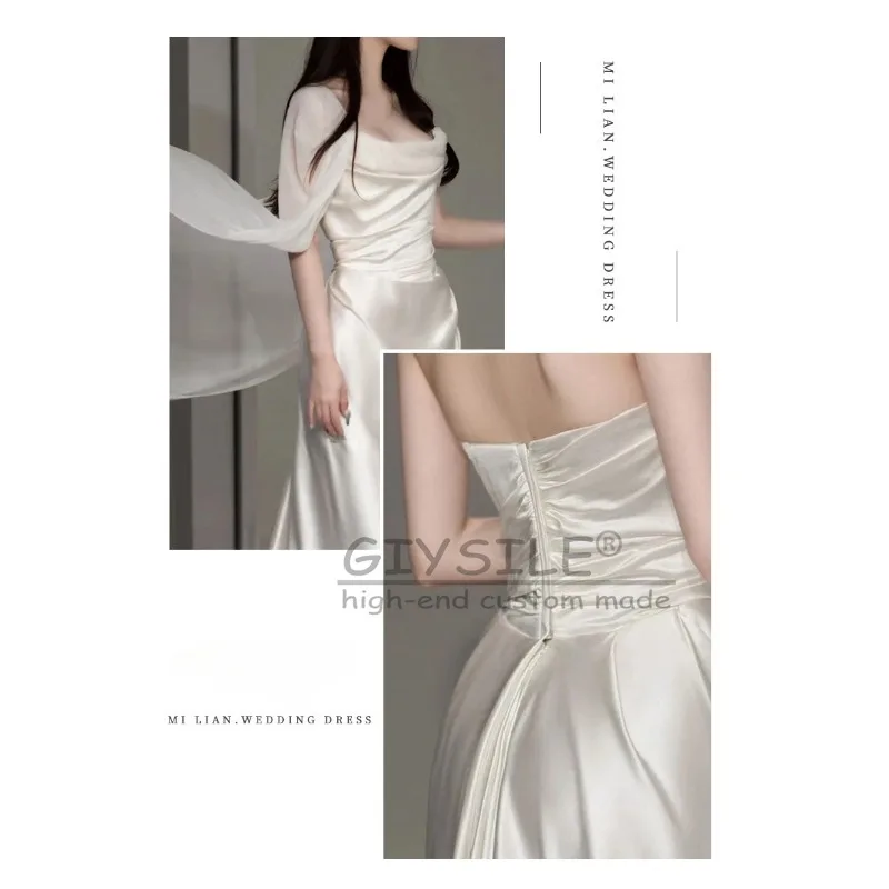 GIYSILE Gaun Pengantin Ringan Satin Kustom Atasan Tabung Peri Super Putih Seksi Mode 2025 Gaun Fishtail Pesta Tanpa Lengan Baru