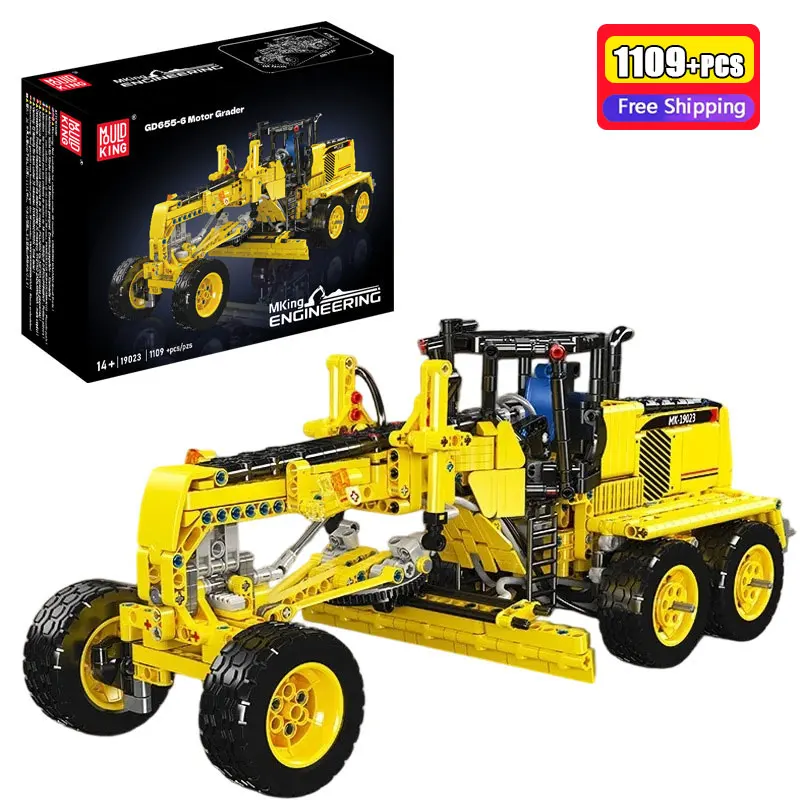 MOULD KING 1109Pcs Technical Pneumatic Engineering Motor Grader GD655-6 Building Blocks City Construction Vehicle Brick Toy Gift