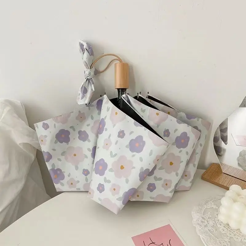 Lila Kirschblüten-Regenschirm, Dual-Use Sonnen- und Regenschutz, Schwarz Beschichtet, UV-Schutz, Automatischer Manueller Tragbarer Reise-Sonnenschirm