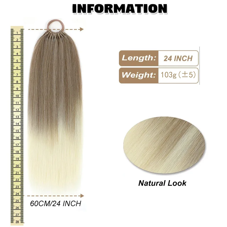 Sylhair Long Straight Ponytail Extension with Elastic Tie 24Inch Fake Pony Tail Natural Soft Synthetic Heat Resistant Hairpiece