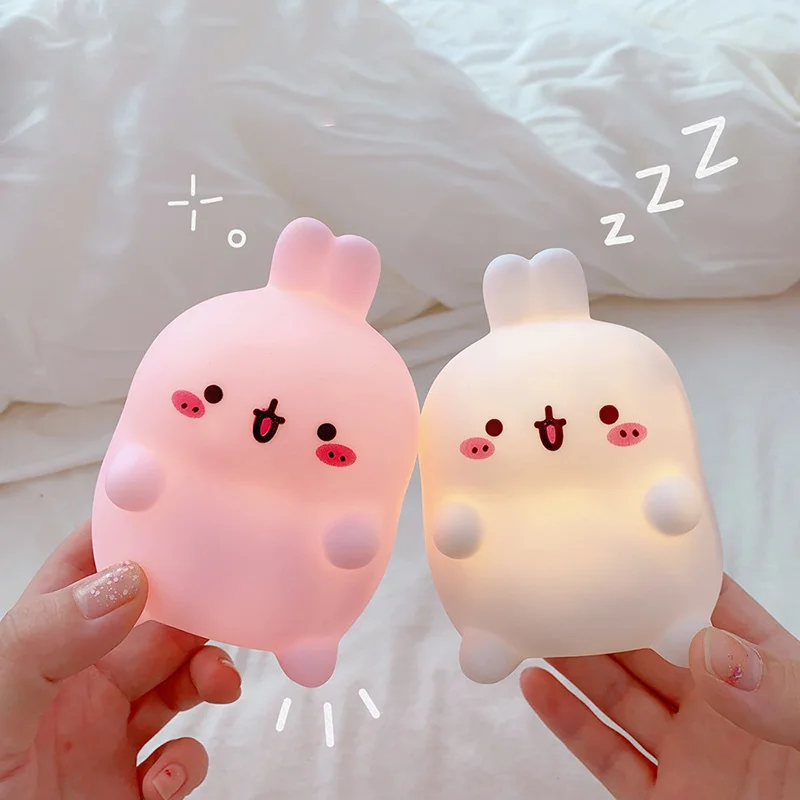 Kawaii Night Light Cartoon Creative Night Light Unplugged Bunny Decoration Bedroom Bedside Lamp Desk Lamp Home Decoration