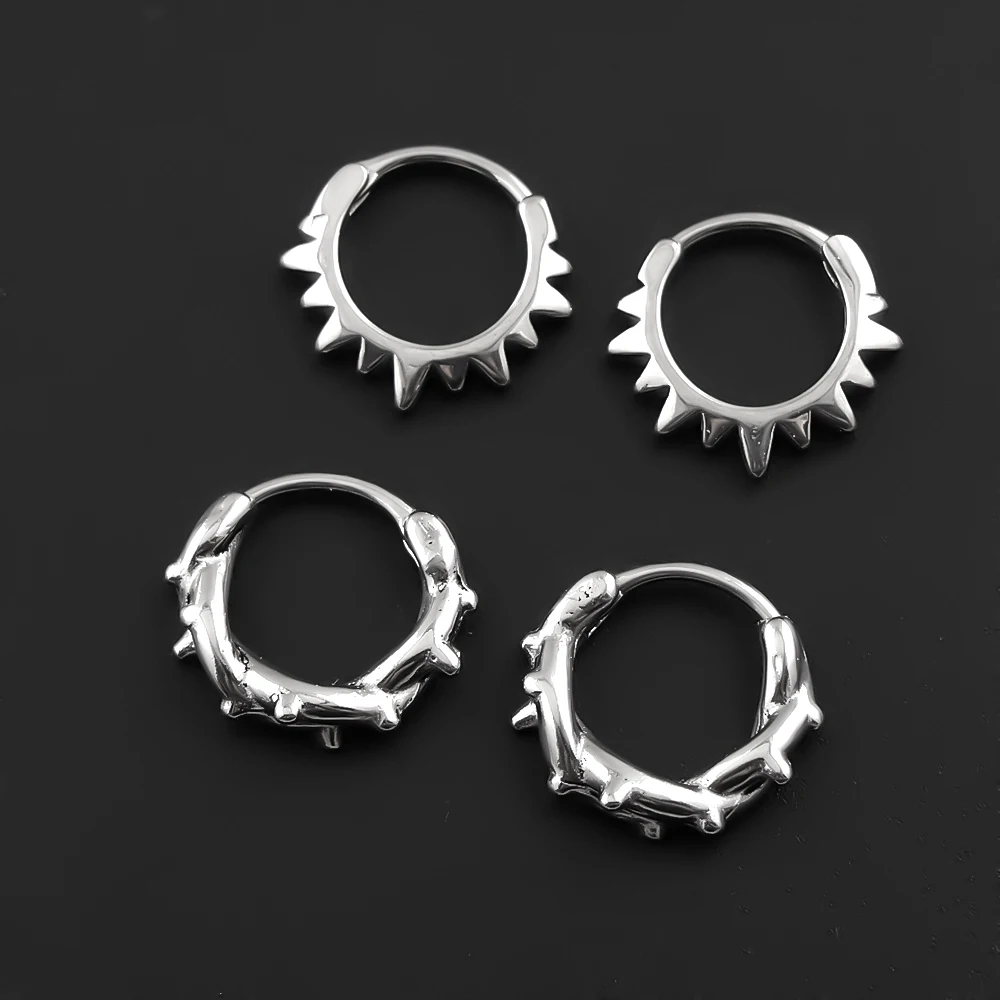 Gothic Punk Barbed Wire Spike Hoop Earrings Stainless Steel Huggie Hoops Street Ear Jewelry Emo Alt Teens Men Piercing Decor