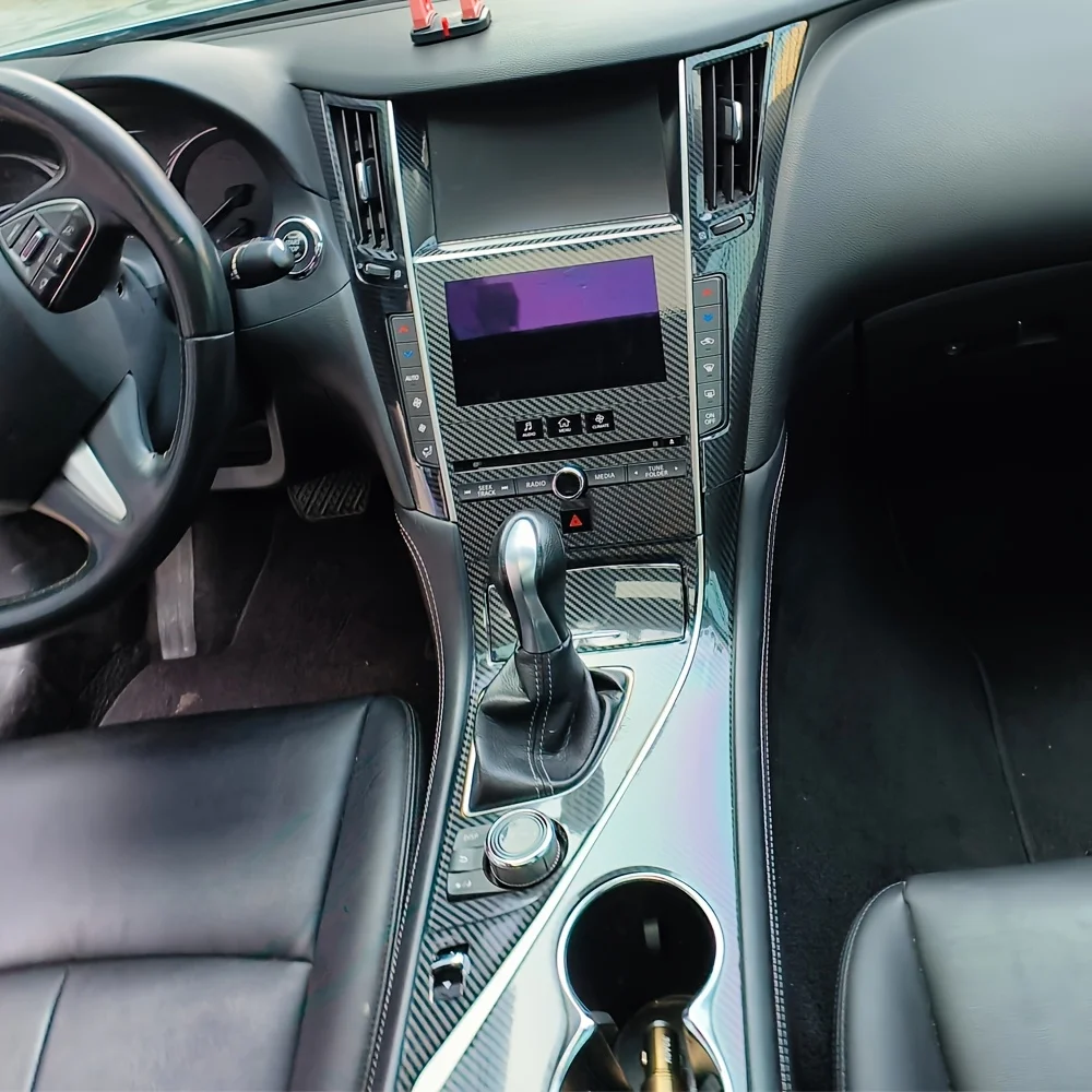 

Углеродное волокно для INFINITI Q50 2014-2024, автомобильная пленка, внутренняя наклейка, центральная консоль, приборная панель, воздушная дверная ручка, подъемная панель