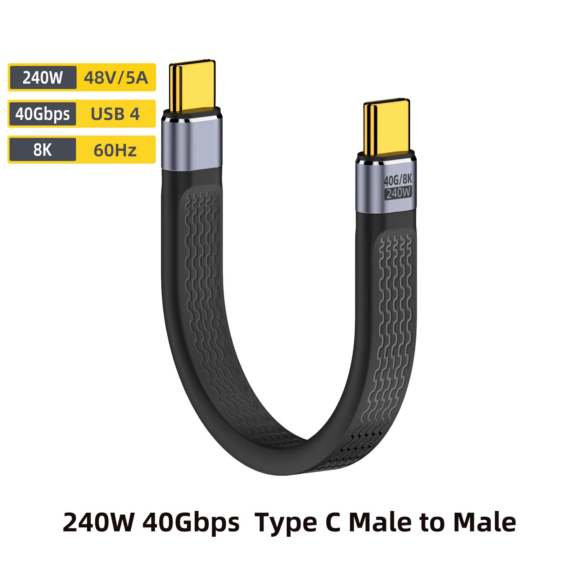 USB4 Kurzkabel 40Gbps Datenübertragung 240W PD Schnellladung Thunderbolt 4/3 Winkel-Typ-C-Kabel für SSD Laptop Macbook Anschluss