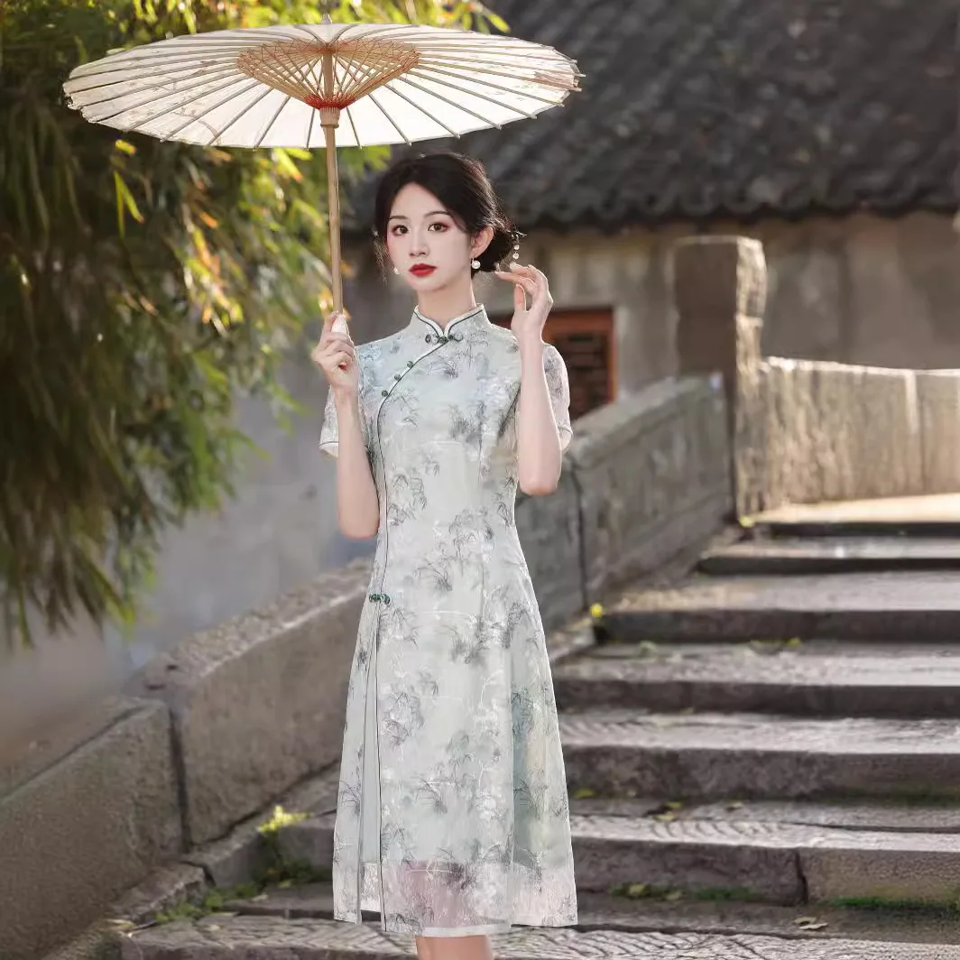 

Yourqipao Printed Lace Improved Ao Dai Cheongsam 2024 Chinese Style Elegant Qipao Women Prom Party Dress