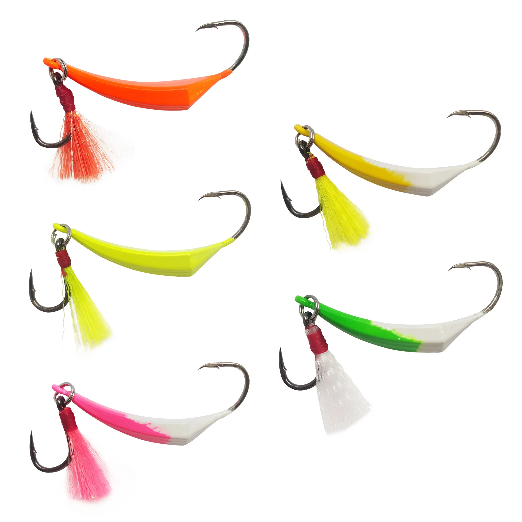Aventik Pompano Jig Set 5 piezas Forma de plátano Surf de agua salada Jig Head con gancho de teaser para pesca de muelle de playa Striper