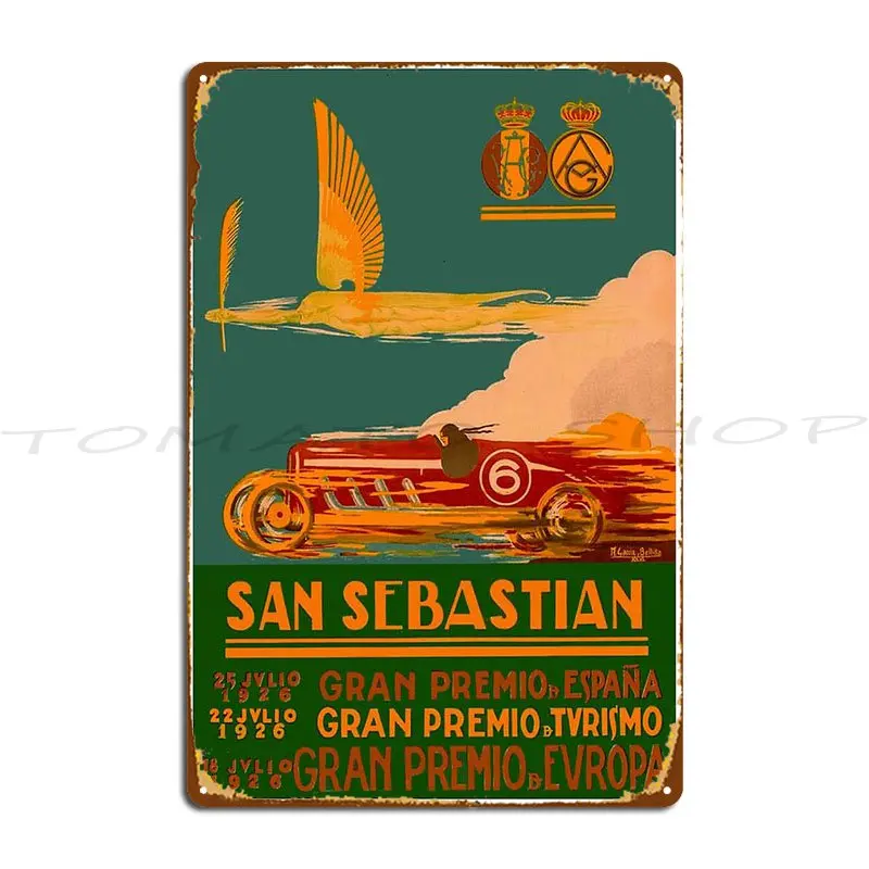 San Sebastian Vintage 1917 Grand Prix Auto Racing Metal Signs Mural Bar Cave Cinema Wall Decor Customize Tin Sign Poster