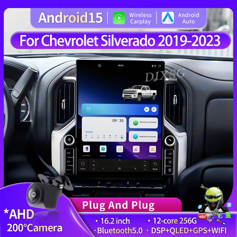 16.2 Inch 4K Galaxy Screen Android15 For Chevrolet Silverado 2019-2023 Car Radio Multimedia Player Stereo GPS Navigation Carplay
