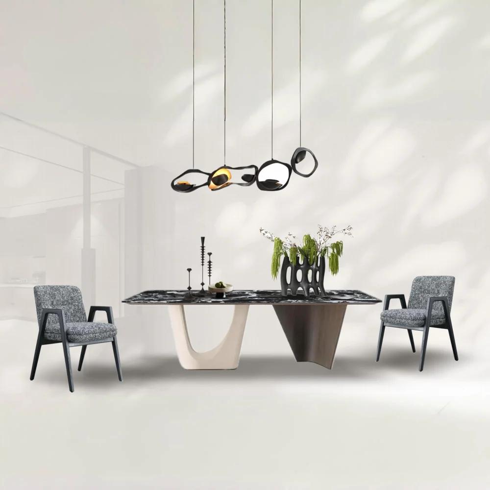 Italian Modern Marble Dining Table Latest Design with Wooden Base Steel Furniture for Apartment Hotel Villa Kitchen Dining Room