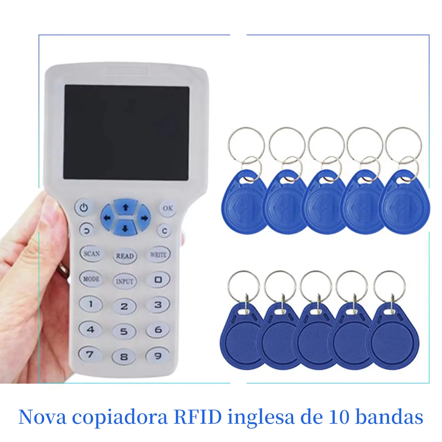 スマートチップキーリーダー英語のハンドヘルドデバイスrfidタグカードnfcコピー機i5577バッジライター10周波数