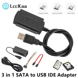 LccKaa 3 in 1 SATA to USB IDE Adapter USB 2.0 IDE SATA 5.25 S-ATA 2.5 3.5 Inch Hard Drive Disk HDD Adapter Cable for PC Laptop