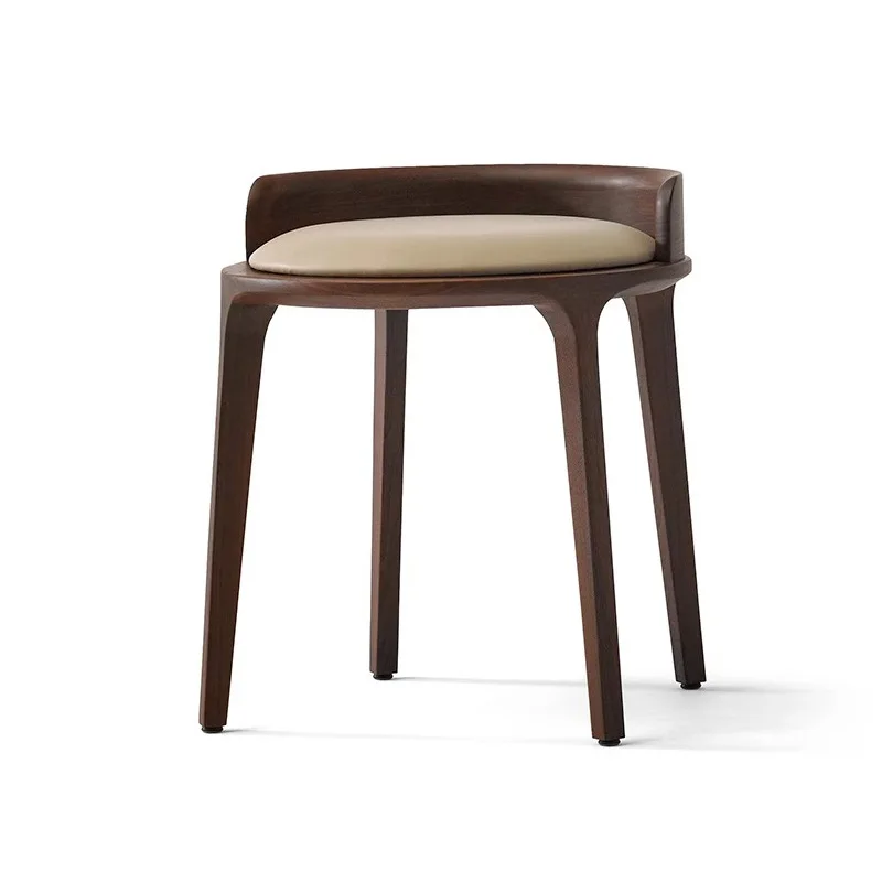 

Solid wood dressing stool, log leather soft bag replacement footstool