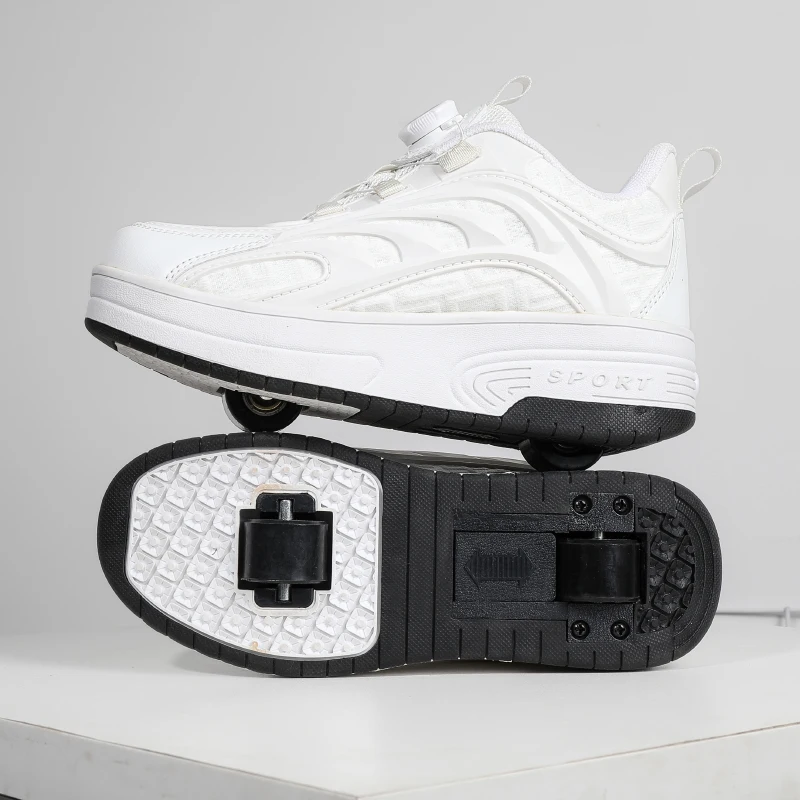 

Boys' Fall Cool Roller Sneakers: No-Tie 4-Wheel Retractable Skates, Kids' Student Roller Shoes