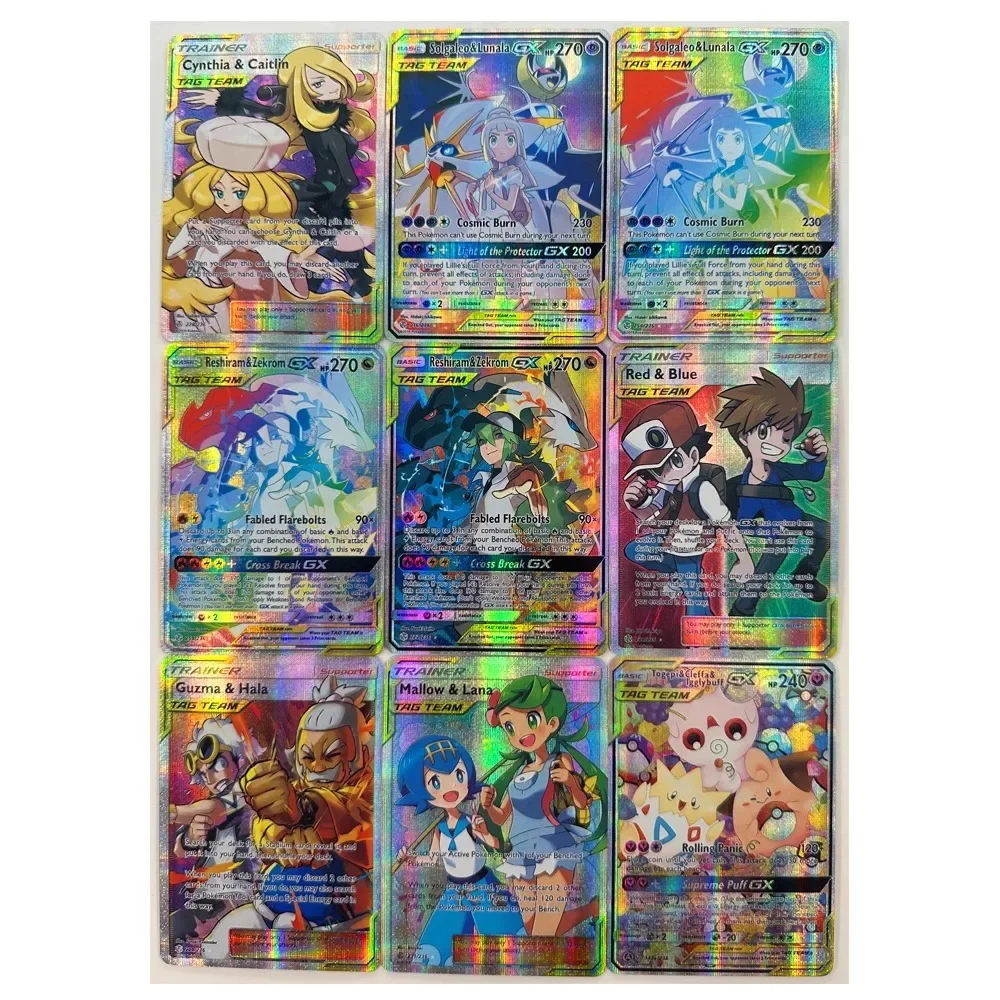 DIY Pokémon PTCG TAG TEAM English Lillie Cynthia Refractive Flashcard Anime Peripheral Game Collection Card Holiday Gift