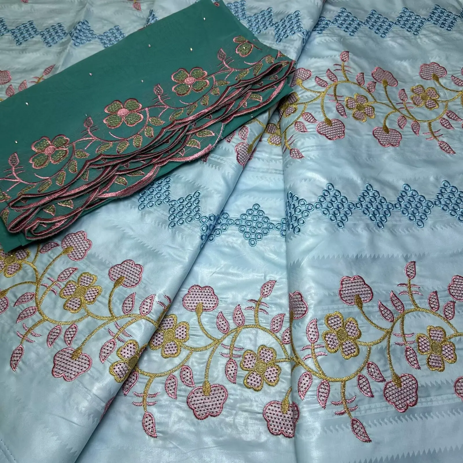 7yards Embroidery African Bazin Riche Fabric 2025 High Quality Nigerian Bazin Brode Net Lace Fabric For Wedding Dress Dubai