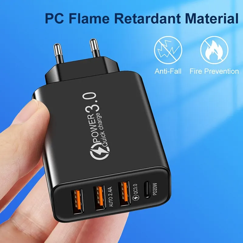 New Fast Charging US Standard Euro Standard Charger 3USB Type C Mobile Phone Travel Charger Universal Adapter