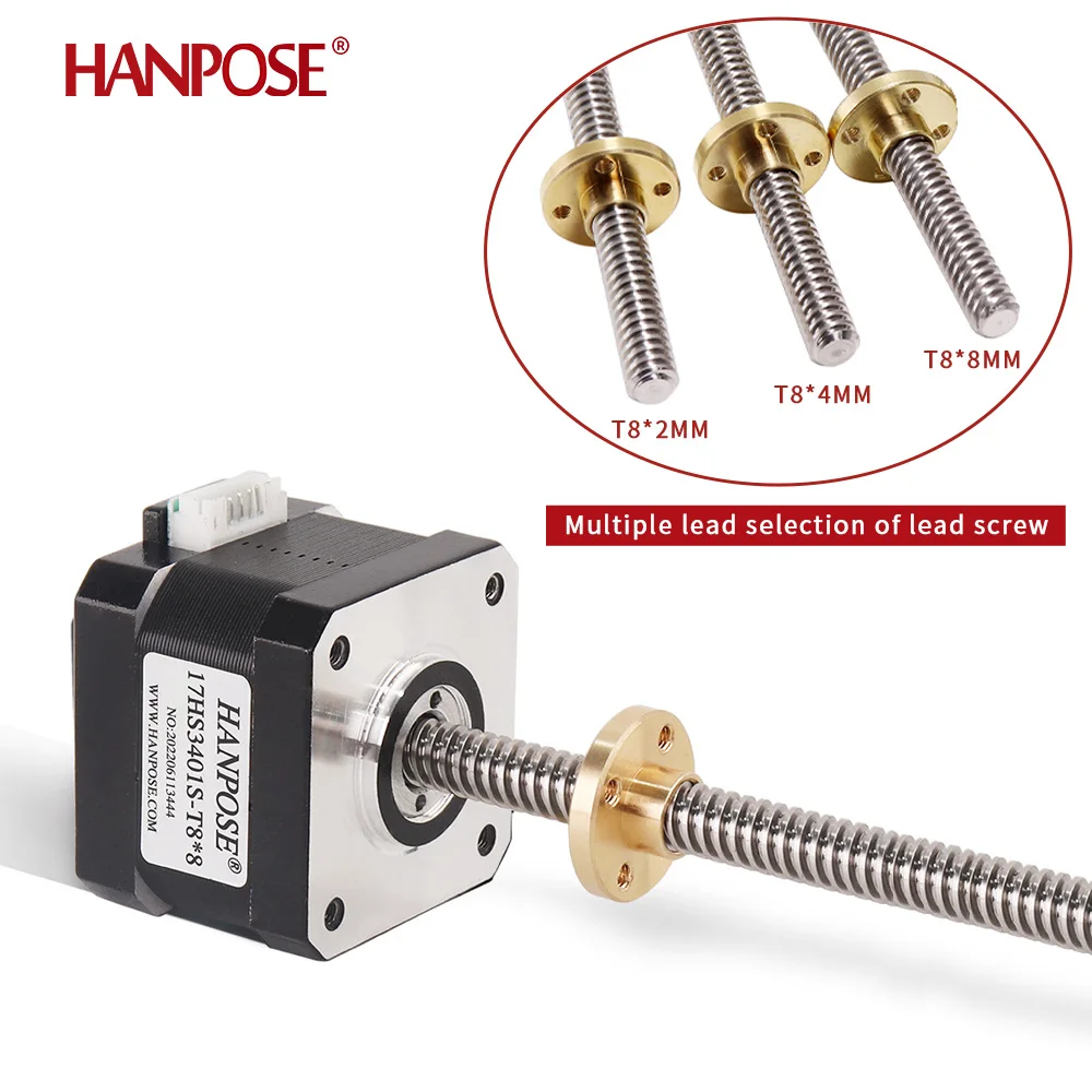 1.8 درجة Nema17 محرك متدرج المسمار L100-500mm طول 28N.cm 17HS3401S-T8 * 8 آلة طحن باستخدام الحاسب الآلي المسمار النحاس الجوز #5