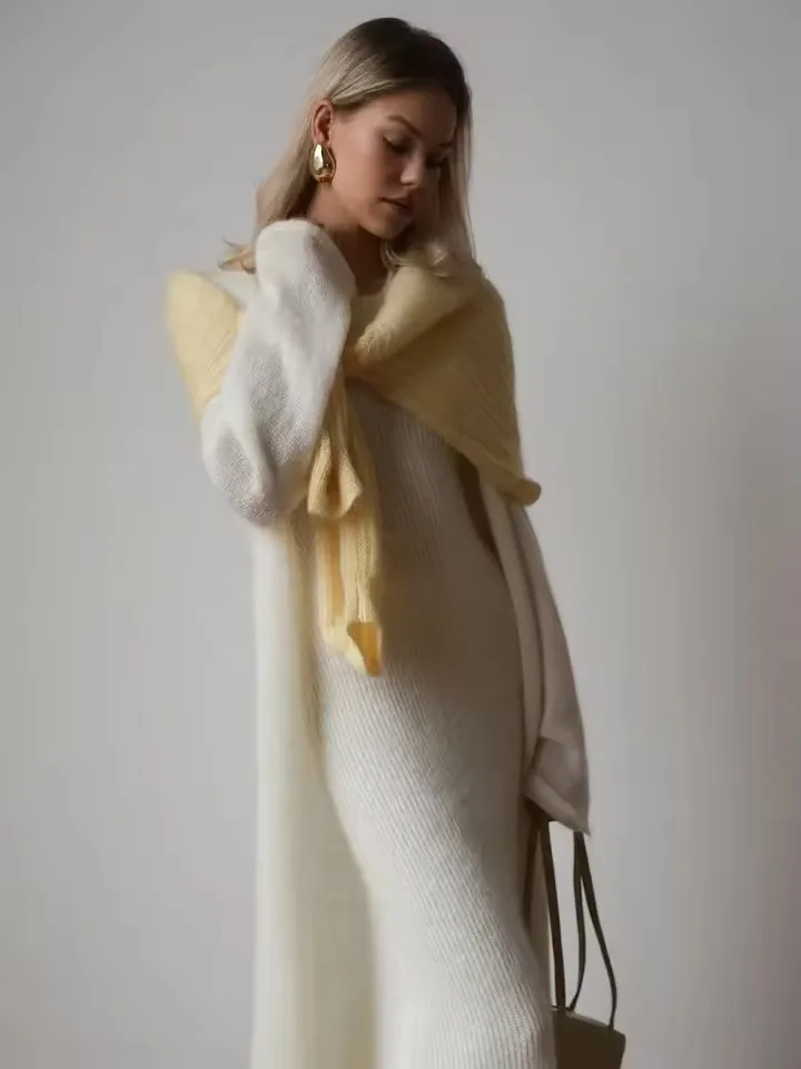 

Белые трикотажные юбки, комплекты женской моды с длинным рукавом и круглым воротником, тонкое длинное пальто, костюм, повседневная новинка 2025 года, осенняя женская повседневная одежда