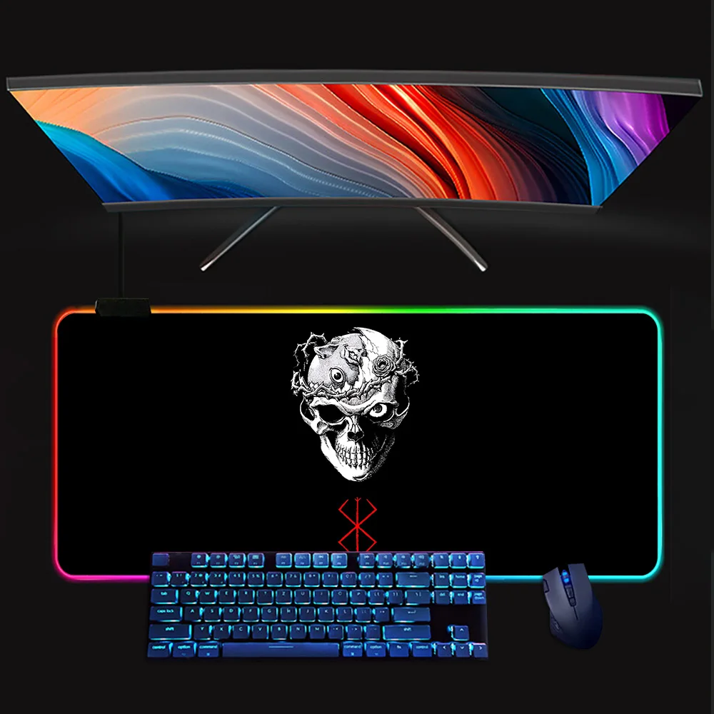 berserk amine RGB Pc Gamer Keyboard Mouse Pad Mousepad LED Glowing Mouse Mats Rubber Gaming Computer Mausepad