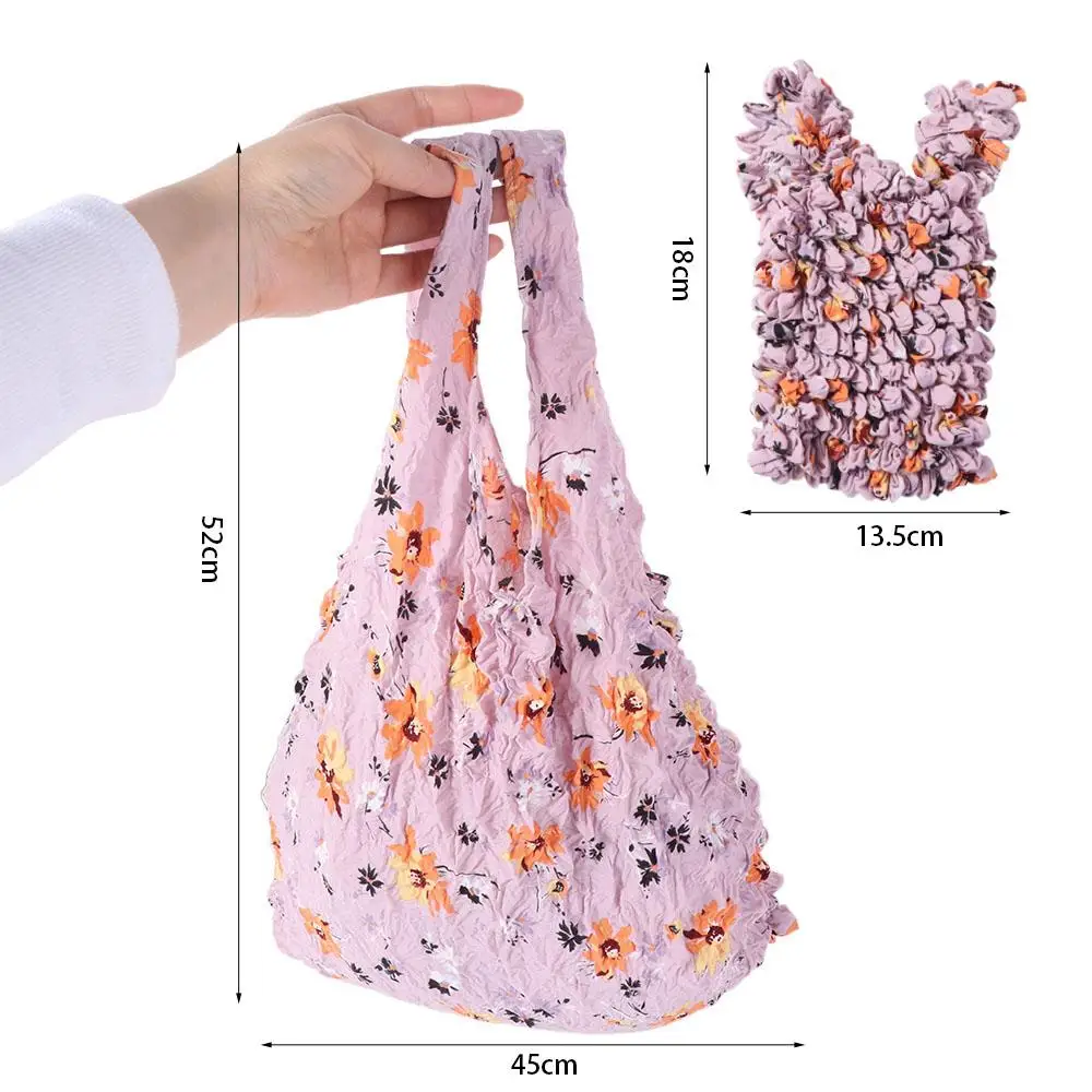

Creative Bubble Foldable Stretch Bag Elastic Chiffon Handheld Shopping Bag Tote Bag Expansion Floral Paddy Bag Travel