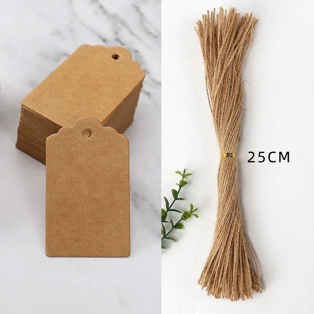 50pcs Kraft Paper Tags White Cardboard Cards with Strings Wedding Birthday Christmas Party Gift Tag Cookie Packaging Supplies