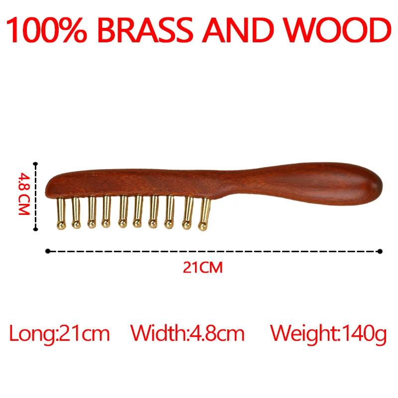 Head meridians massage comb copper wood meridians comb needling Guasha scalp relax  Tools