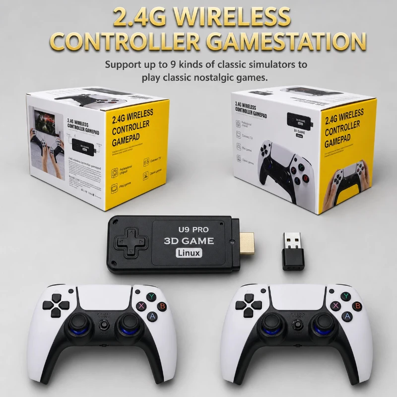 U9 Retro Game Stick 4k Hd Output 2.4g Wireless Game Handset Plug‑And‑Play Multi‑Emulator Support 128gb Tf Card For Adult Play